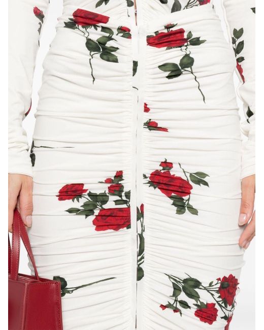 Jupe mi-longue à roses imprimées Magda Butrym en coloris White