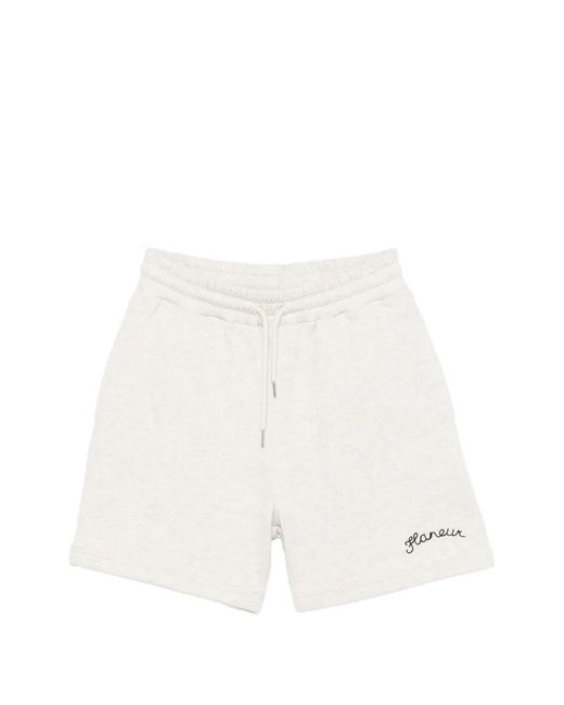 flâneur White Drawstring Embroidered Shorts for men