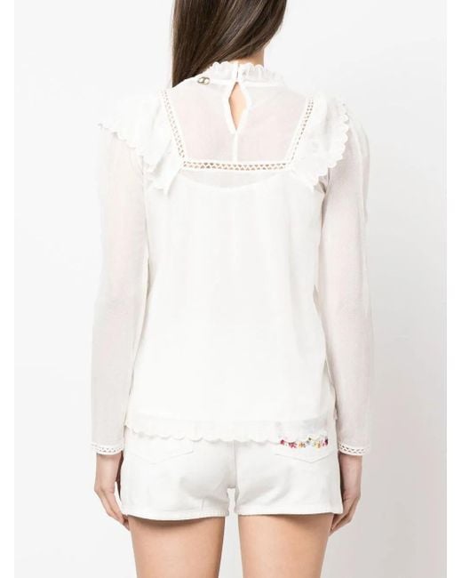 Twinset White Embroidered Mesh Blouse