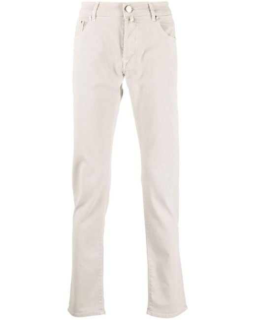 Moorer Cotton Logo-embroidered Slim-fit Trousers in Natural for Men | Lyst