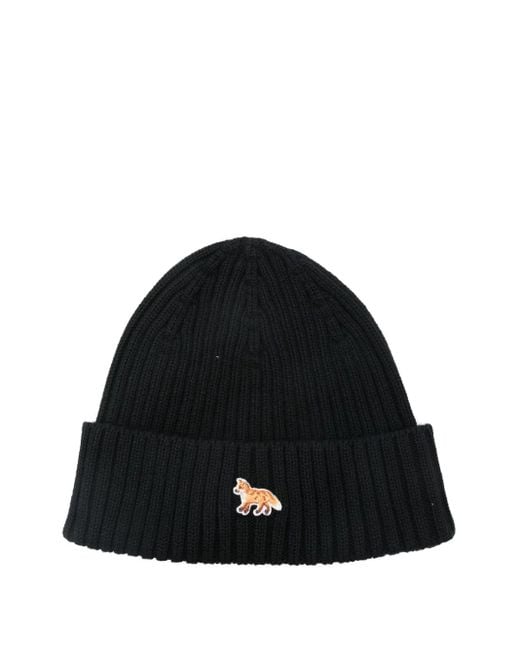 Maison Kitsuné Black Beanie Mit Logo-Patch