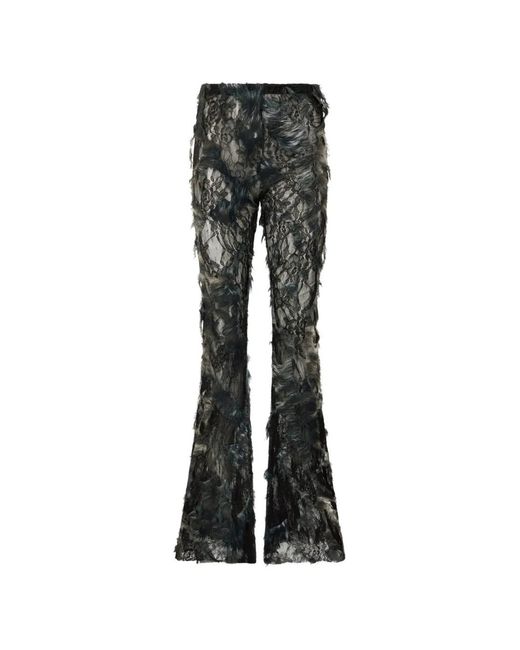 Roberto Cavalli Black Distressed-Effect Lace Flared Trousers