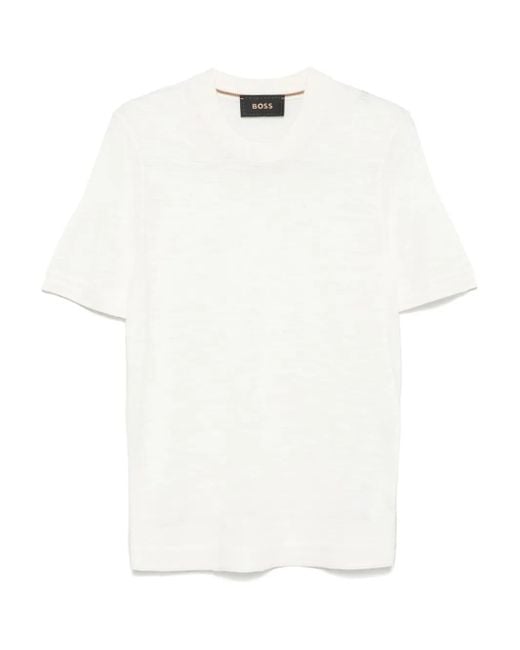 Boss White Slub-Texture T-Shirt for men