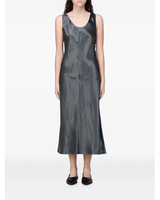 Max Mara Blue Robe En Satin À Coupe Mi-Longue