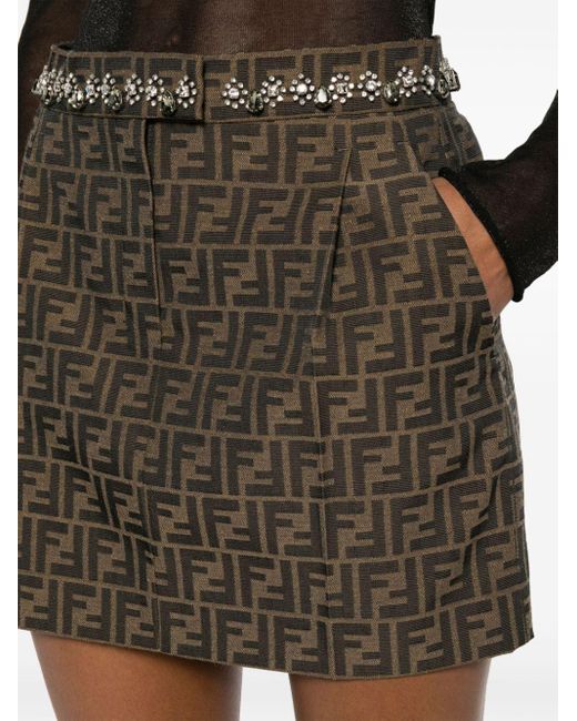 Minifalda con monograma en jacquard Fendi de color Black