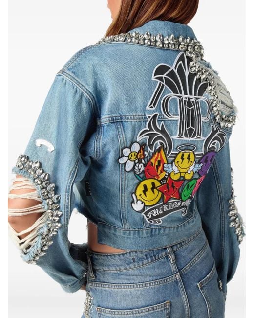 Giacca Smile Denim Con Taglio Crop di Philipp Plein in Blue