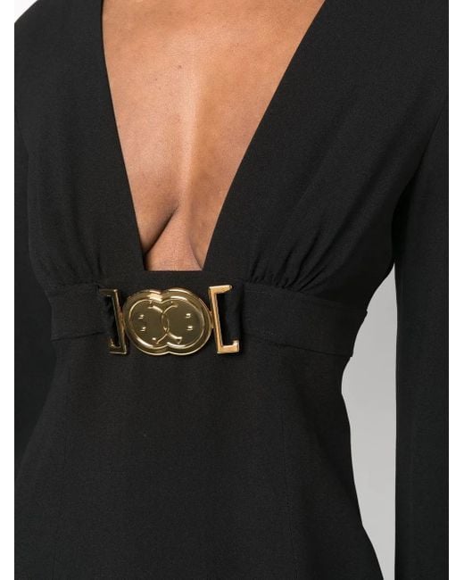 Moschino Black Logo-Plaque Long-Sleeved Dress