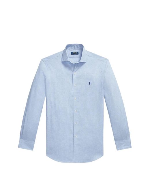Polo Ralph Lauren Blue Embroidered-Logo Long-Sleeve Shirt for men