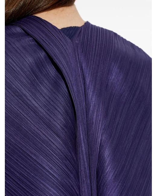 Pleats Please Issey Miyake Blue Pleated Tie-Neck Cape