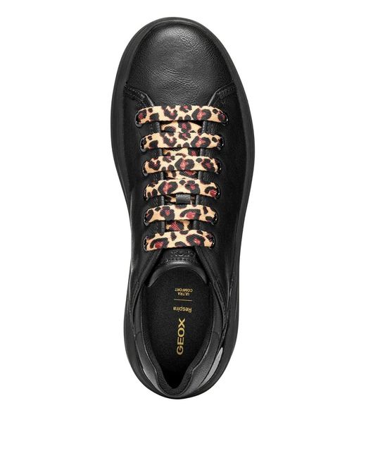 Geox Black Leopard-Laces Leather Sneakers