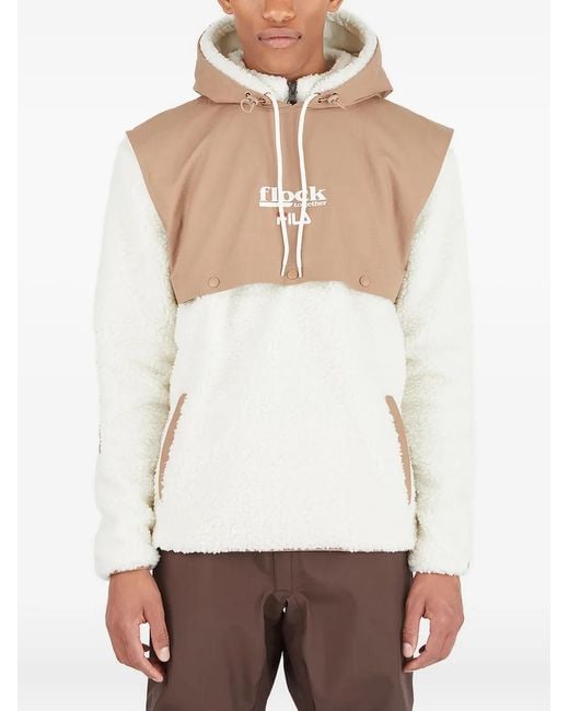 Fila White Fleece-Paneled Hoodie