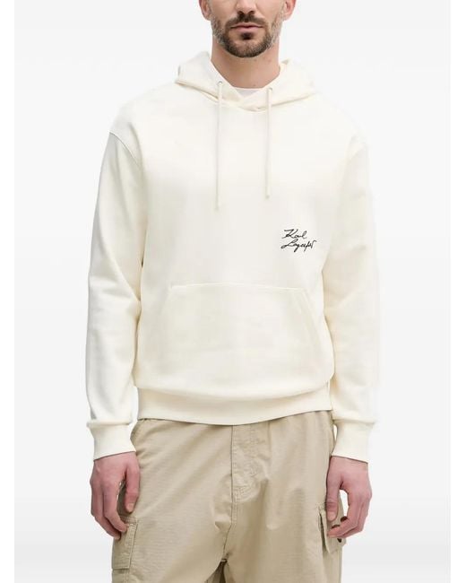 Karl Lagerfeld White Graphic-Print Logo-Embroidered Hoodie for men