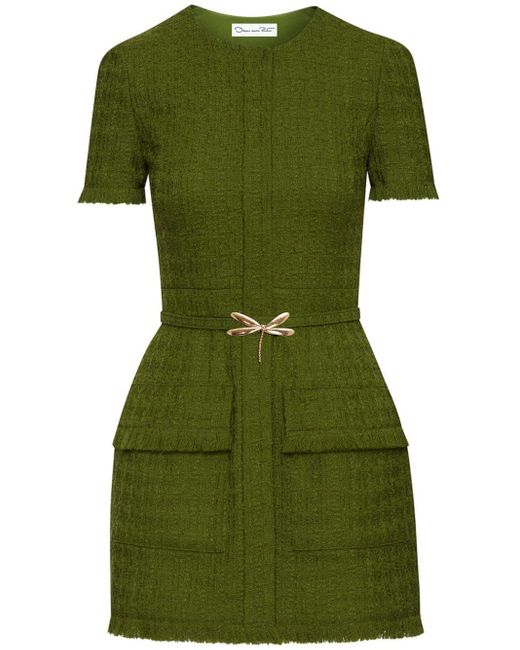 Oscar de la Renta Green Dragonfly-belt Tweed Minidress