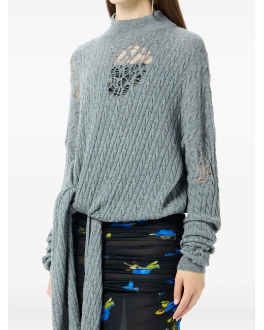 Blumarine Blue Cable-Knit Distressed Sweater