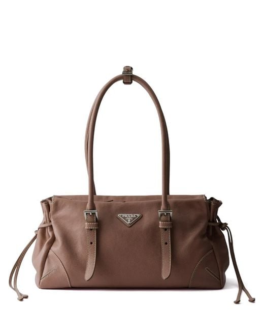 Prada Brown Leather Logo Tote Bag