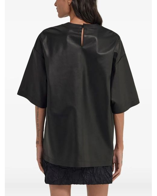 Roberto Cavalli Black Short-Sleeve Leather T-Shirt