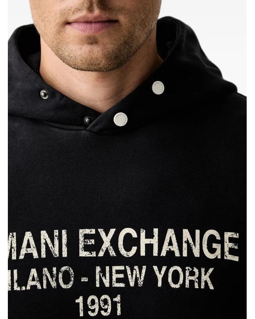 ARMANI EXCHANGE Black Logo-Print Hoodie for men