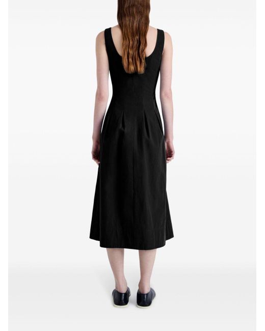 Proenza Schouler Black Pleated Cotton-linen Blend Dress
