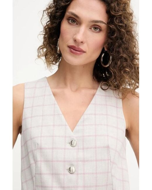 Morgan White Checked V-Neck Vest
