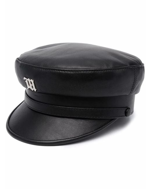 M I S B H V Black Logo-Plaque Baker Boy Cap
