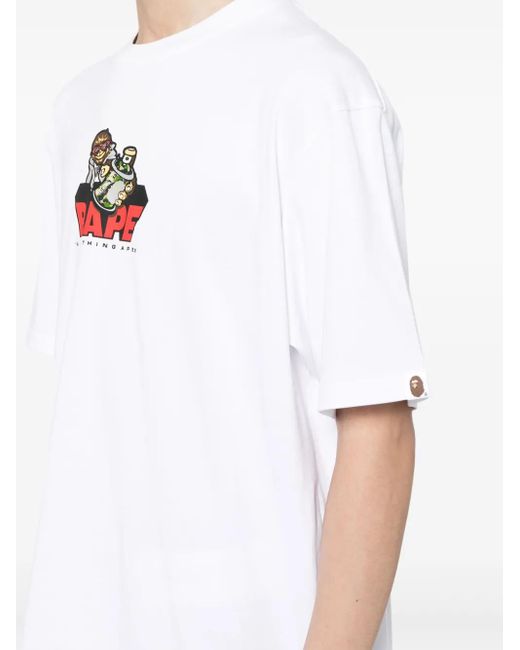 A Bathing Ape White Logo-Print Cotton T-Shirt for men