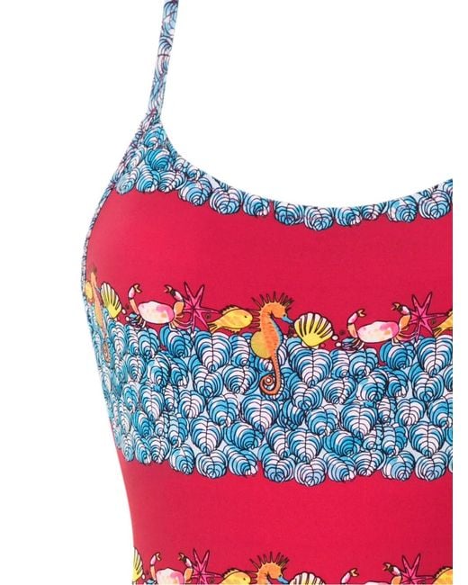Amir Slama Red Printed Spaghetti Straps One Piece