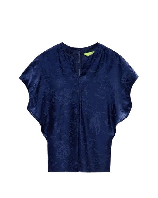 Shanghai Tang Blue Tang Jacquard Batwing-Sleeve Top