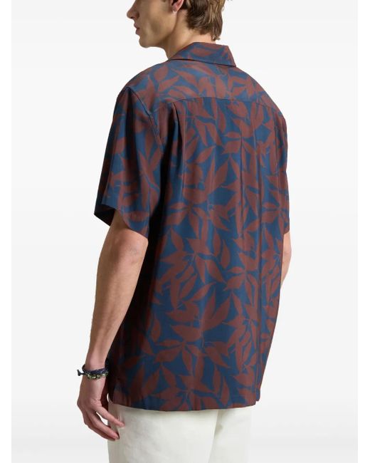 Woolrich Blue Leaf-Print Short-Sleeve Shirt for men