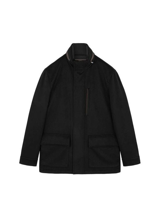 Paul & Shark Black Wool High-Neck Single-Breasted Coat for men