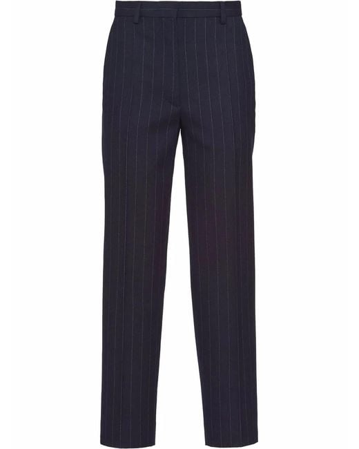 Prada Blue Pinstripe-Pattern Tailored Trousers