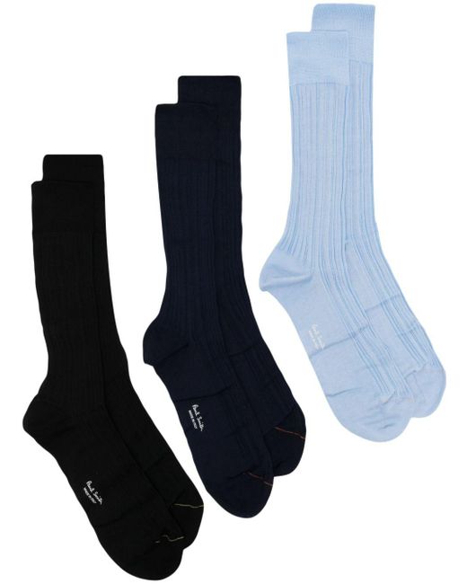 Paul Smith Blue Ribbed Ankle Socks (pack Of Three) for men
