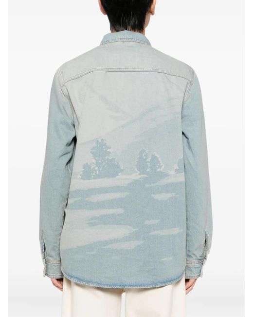 Lacoste Blue Landscape-Motif Denim Shirt Jacket for men