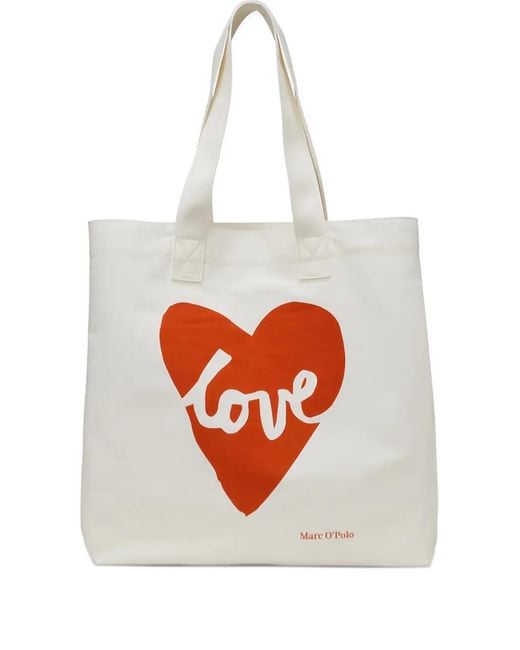 Marc O' Polo White Heart-Print Tote Bag