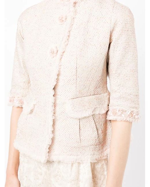 Shiatzy Chen White Bead-Embellished Tweed Jacket