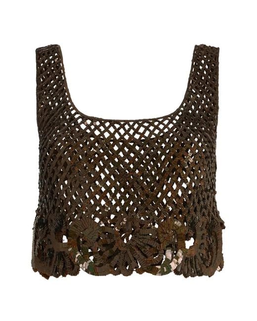 Alberta Ferretti Black Sequin-Embellished Cropped Top