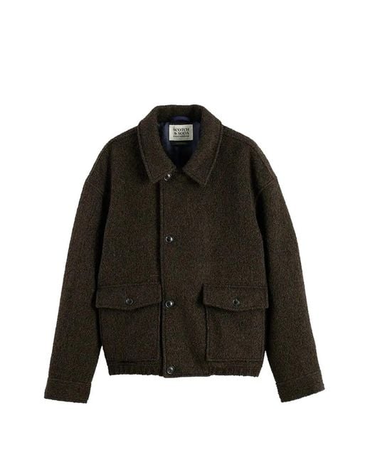 Scotch & Soda Black Bouclé Button-Up Coat for men