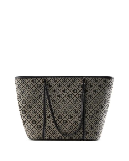 Tory Burch Gray T Monogram Zip Tote