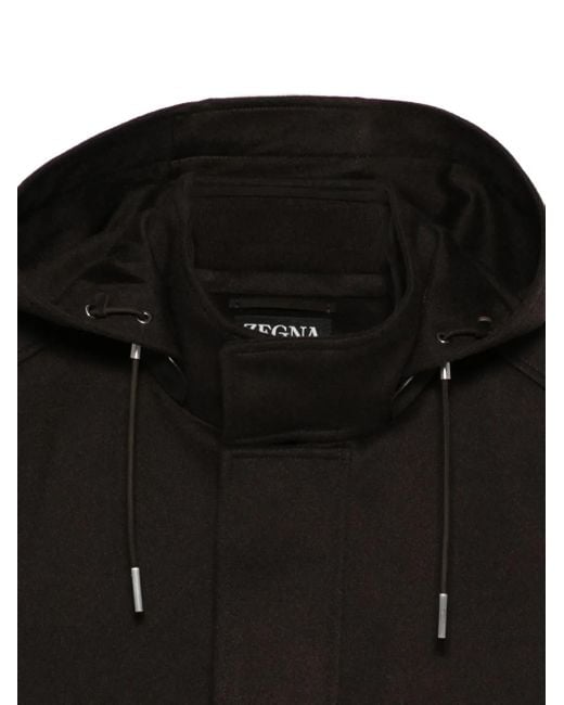 Zegna Black Drawstring-Hood Coat for men