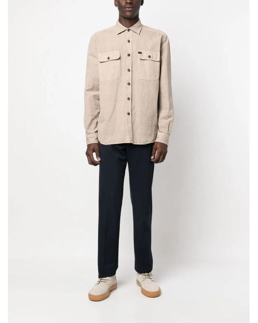 Fay Natural Logo-Patch Button-Up Shirt for men