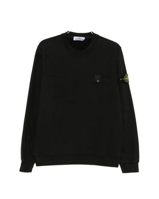 Stone Island Black Logo-Patch Chest-Pocket Sweatshirt for men