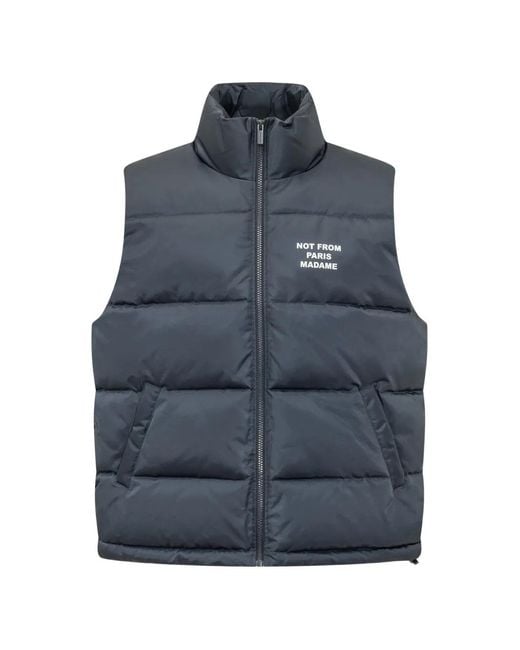 Drole de Monsieur Blue Slogan-Print Zip-Up Gilet for men