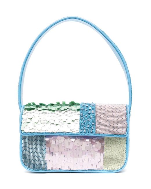 Staud Blue Tommy Bead-detailing Sequinned Bag