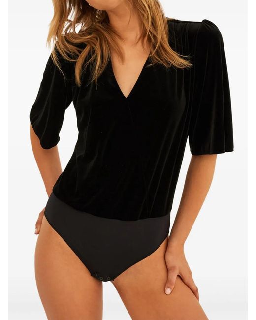 Undress Black Addicted To Love Velvet Wrap-Neck Bodysuit