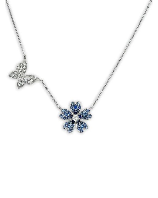 Lisa Nik Metallic 18K Flower Butterfly Sapphire And Diamond Necklace