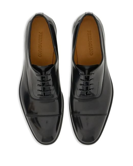 Ferragamo Black Polished Leather Oxford Shoes for men