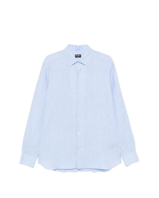 Zegna Blue Long-Sleeve Button-Up Shirt for men