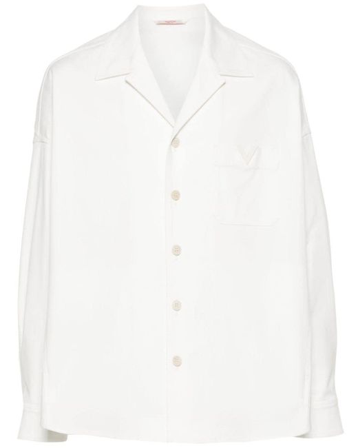 Valentino Garavani White Rubberized-logo Canvas Shirt Jacket for men