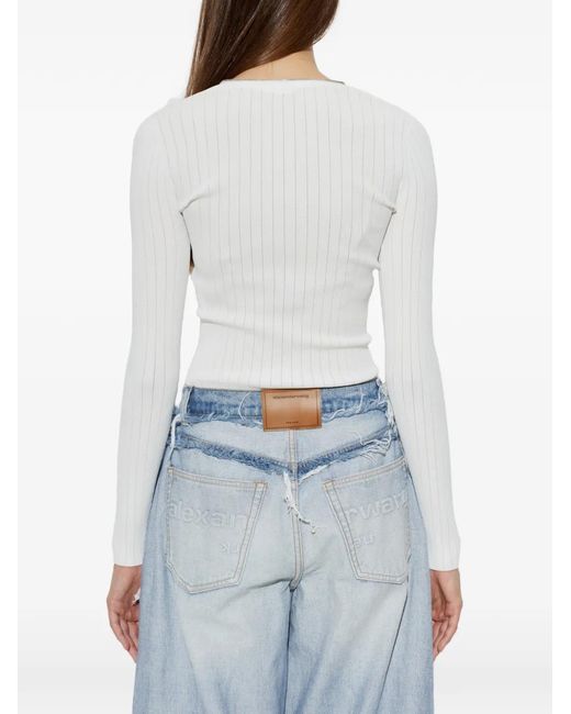 Alexander Wang White Ribbed-Knit Zip-Fastening V-Neck Cardigan