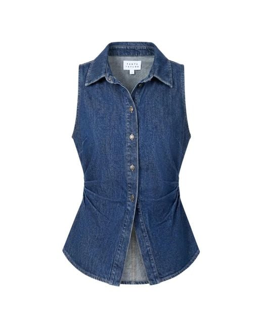 Tanya Taylor Blue Hanelle Gathered-Waist Top