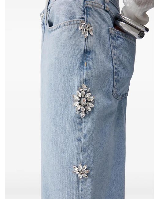 Liu Jo Blue Straight-Fit Jeans With Bejewelled Embellishment